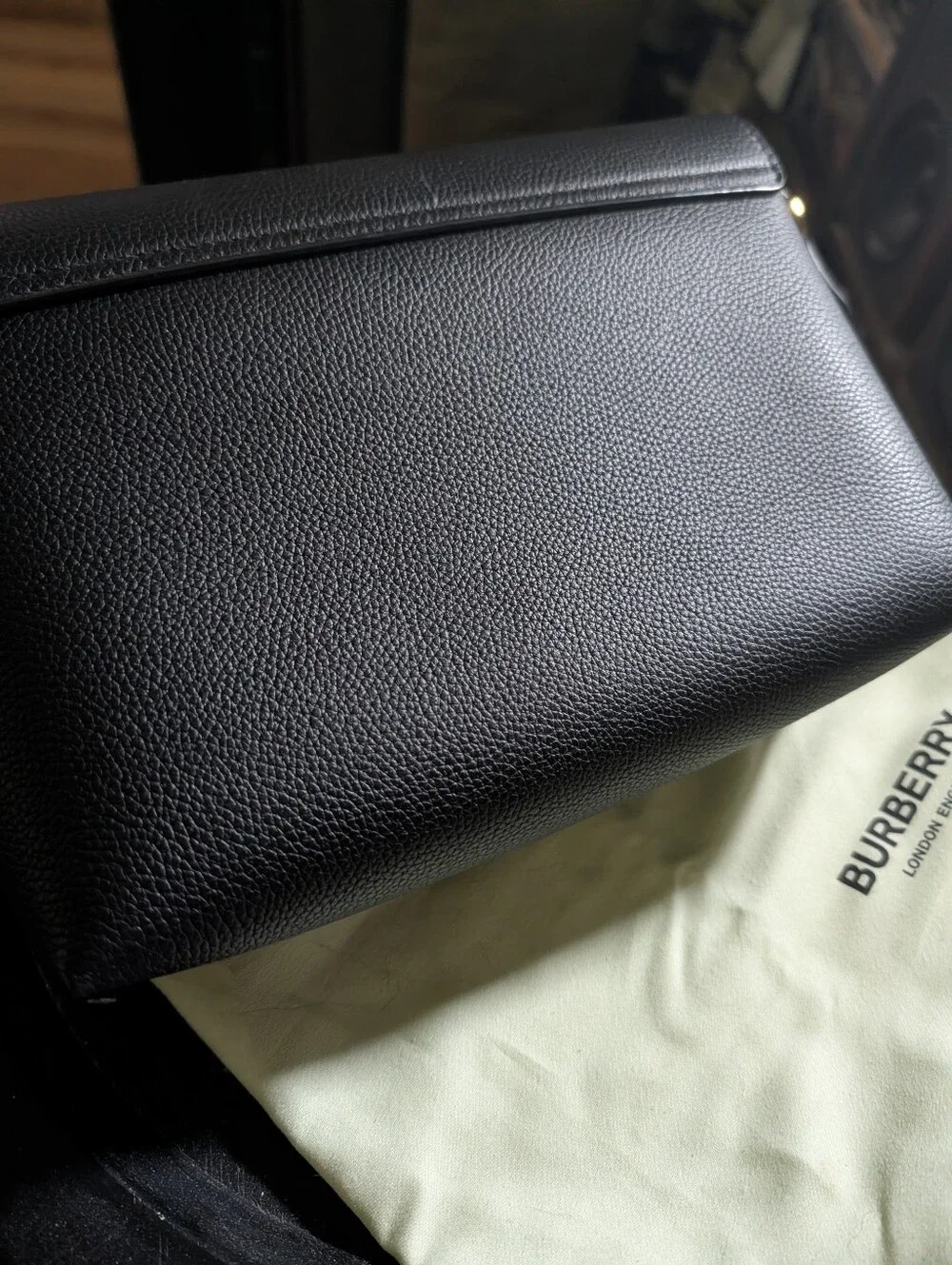 Burberry Black Leather Shoulder Bag with Vintage Check Trim - Picture 7 of 13